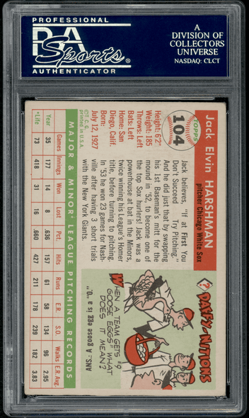 1955 Topps Jack Harshman #104 PSA Authentic Auto back of card