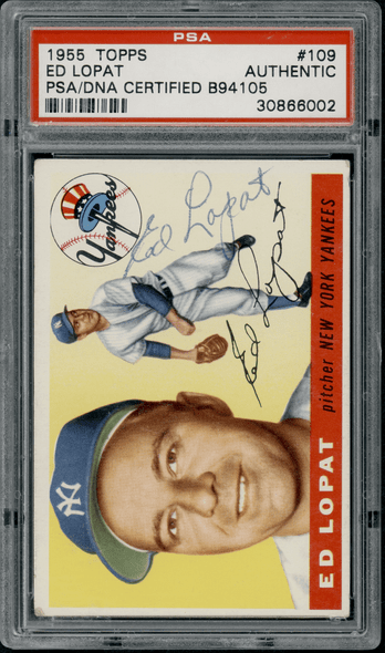 1955 Topps Ed Lopat #109 PSA Authentic Auto front of card