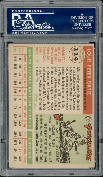 1955 Topps Lou Ortiz #114 PSA 7 back of card