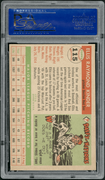 1955 Topps Ellis Kinder #115 PSA 7 back of card