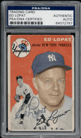 1954 Topps Ed Lopat #5 PSA Authentic Auto front of card