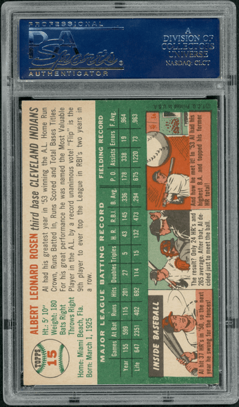 1954 Topps Al Rosen #15 PSA 7 back of card