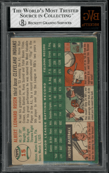 1954 Topps Al Rosen #15 BVG Authentic Auto back of card