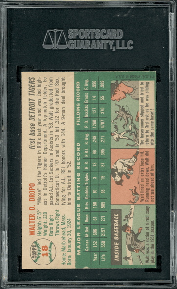 1954 Topps Walt Dropo #18 SGC 7 back of card