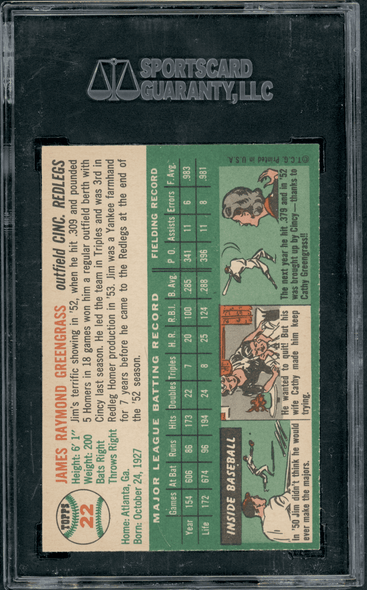 1954 Topps Jim Greengrass #22 SGC 7.5 back of card