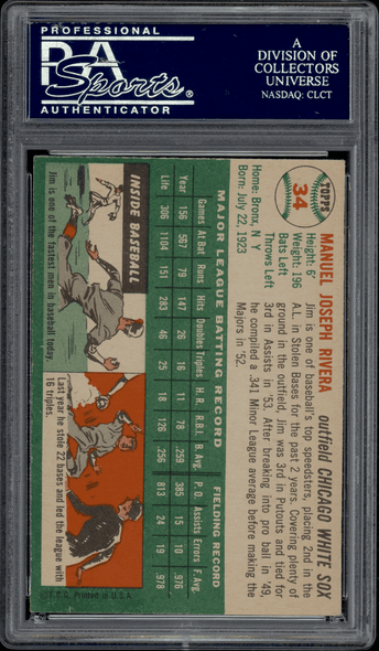 1954 Topps Jim Rivera #34 PSA Authentic Auto back of card