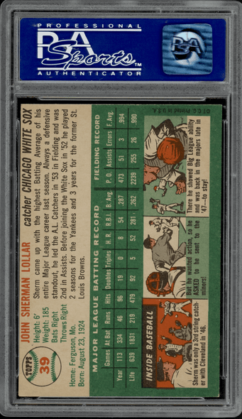 1954 Topps Sherm Lollar #39 PSA 7 back of card