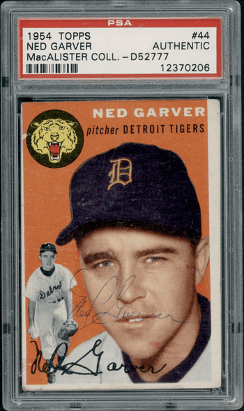 1954 Topps Ned Garver 9 #44 PSA Authentic Auto front of card