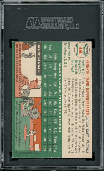 1954 Topps Ken Raffensberger #46 SGC 6.5 back of card