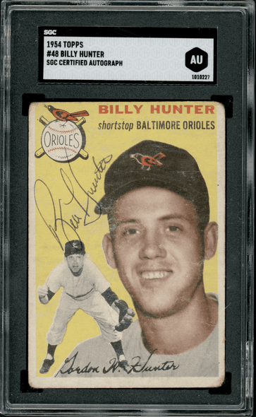 1954 Topps Billy Hunter #48 SGC Authentic Auto front of card