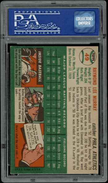 1954 Topps Ray Murray #49 PSA 7 back of card