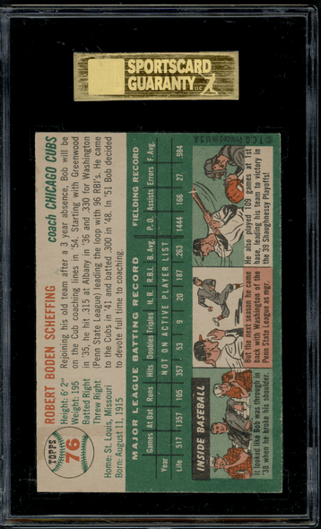 1954 Topps Bob Scheffing #76 SGC 7.5 back of card