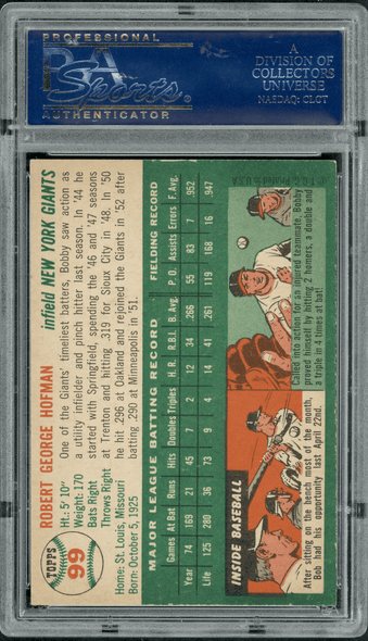 1954 Topps Bobby Hofman #99 PSA 6 back of card