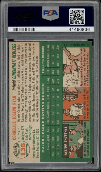 1954 Topps Connie Ryan #136 PSA 8 back of card