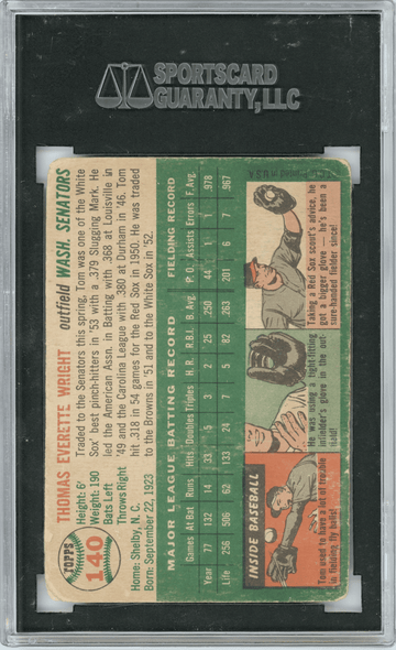 1954 Topps Tom Wright #140 SGC Authentic Auto back of card