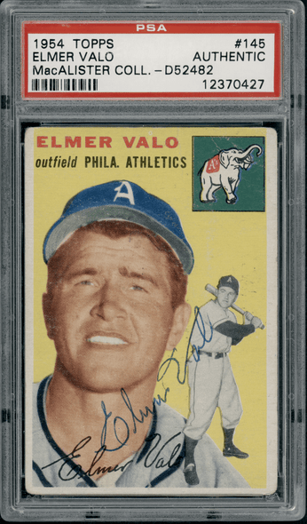 1954 Topps Elmer Valo MacAlister Collection #145 PSA Authentic Auto front of card