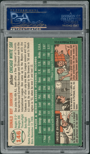 1954 Topps Don Johnson #146 PSA 6 back of card