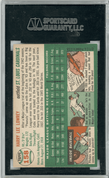 1954 Topps Rube Walker #153 SGC 6 back of card