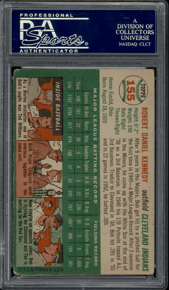 1954 Topps Bob Kennedy #155 PSA Authentic Auto back of card