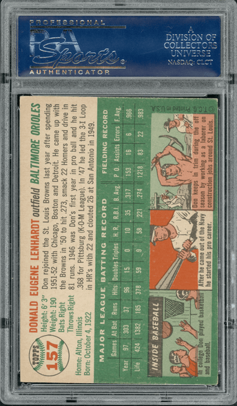 1954 Topps Don Lenhardt #157 PSA Authentic Auto back of card