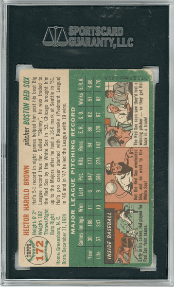 1954 Topps Hal Brown #172 SGC Authentic Auto back of card