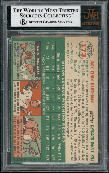 1954 Topps Jack Harshman #173 BVG Authentic Auto back of card