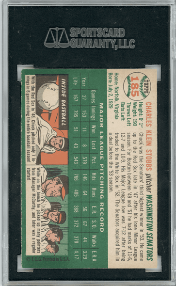 1954 Topps Earle Combs #183 SGC 7 back of card
