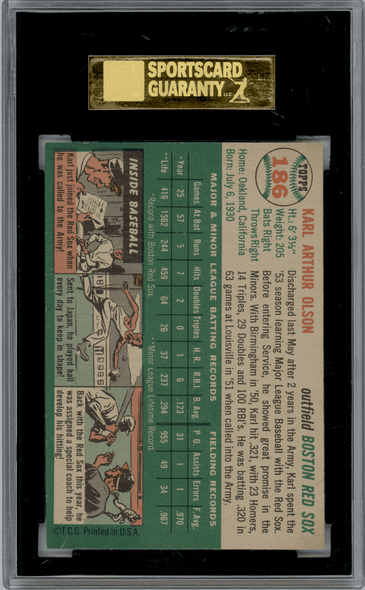 1954 Topps Karl Olson #186 SGC 8 back of card