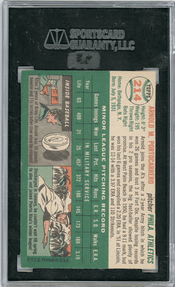 1954 Topps Mickey Micelotta #212 SGC 7 back of card
