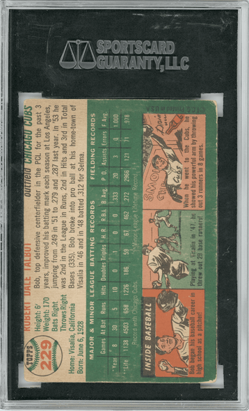 1954 Topps Bob Talbot #229 SGC Authentic Auto back of card