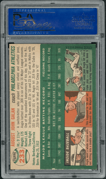 1954 Topps Augie Galan #233 PSA 7 back of card