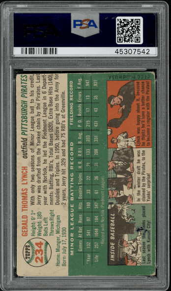 1954 Topps Jerry Lynch #234 PSA Authentic Auto back of card