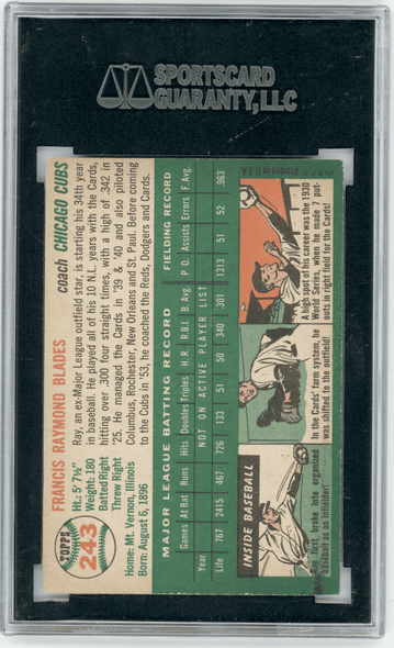 1954 Topps Ray Blades #243 SGC 6 back of card