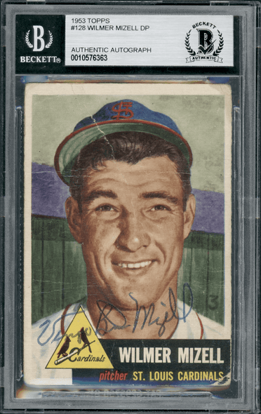 1953 Topps Wilmer Mizell Black bio text #128 BVG Authentic Auto front of card