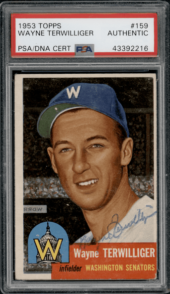 1953 Topps Wayne Terwilliger Black bio text #159 PSA Authentic Auto front of card