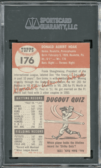 1953 Topps Don Hoak #176 SGC 5.5 back of card