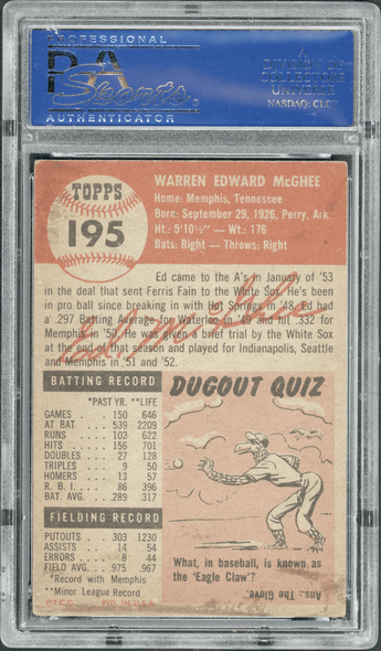 1953 Topps Ed McGhee #195 PSA 5 back of card