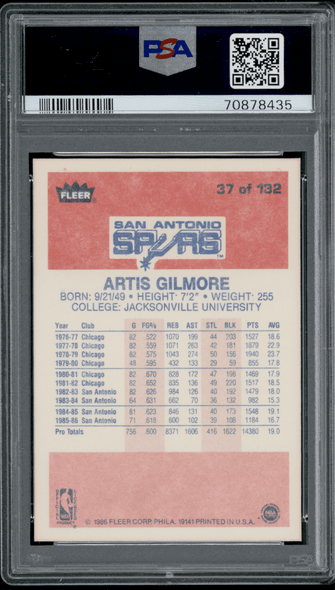 1986 Fleer Artis Gilmore #37 PSA 9 back of card