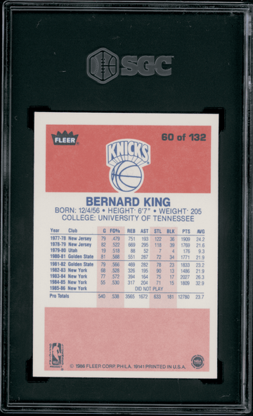 1986 Fleer Bernard King #60 SGC 8 back of card