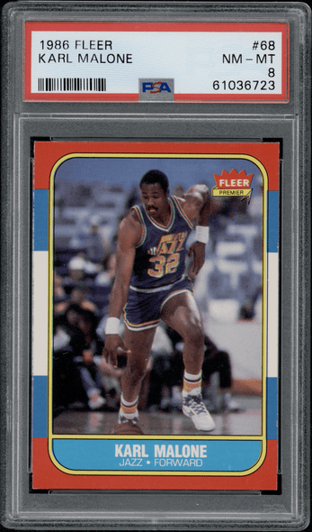 1986 Fleer Karl Malone #68 PSA 8 front of card