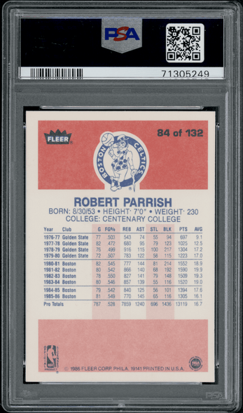1986 Fleer Robert Parrish #84 PSA 8 back of card