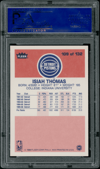 1986 Fleer Isiah Thomas #109 PSA 8 back of card