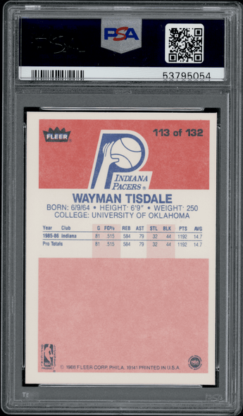 1986 Fleer Wayman Tisdale #113 PSA 8 back of card