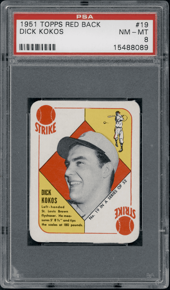 1951 Topps Dick Kokos #19 Red Back PSA 8 front of card