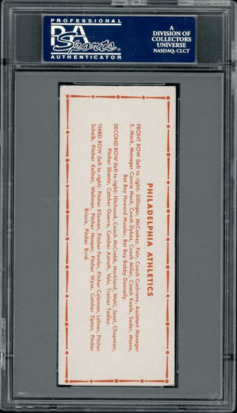 1951 Topps Philadelphia Athletics Undated PSA 4 back of card