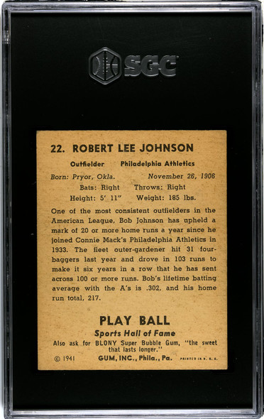 1941 Play Ball Indian Bob #22 SGC 3 back of card