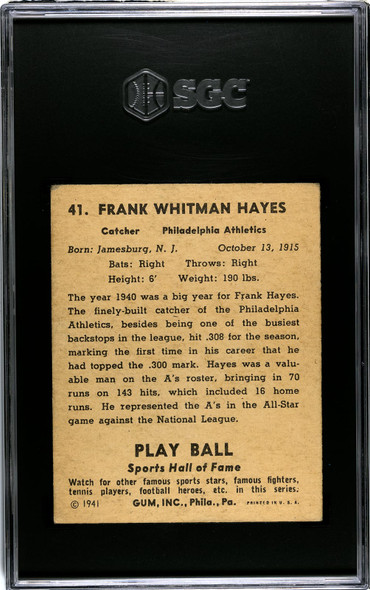 1941 Play Ball Frank Hayes #41 SGC 4 back of card