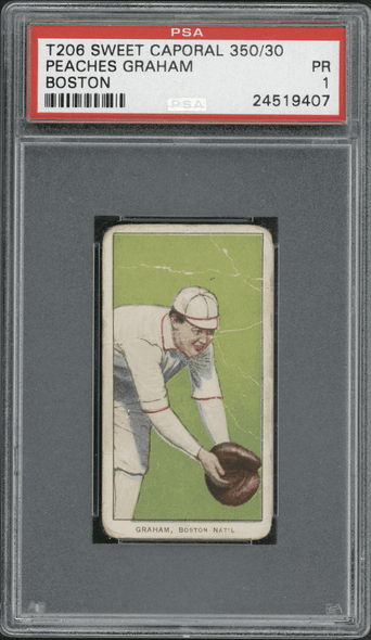 1910 T206 Peaches Graham Sweet Caporal 350 PSA 1 front of card