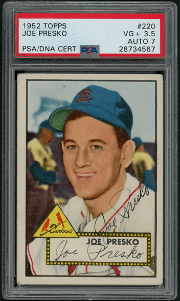 1952 Topps Joe Presko #220 PSA 3.5 Auto 7 front of card