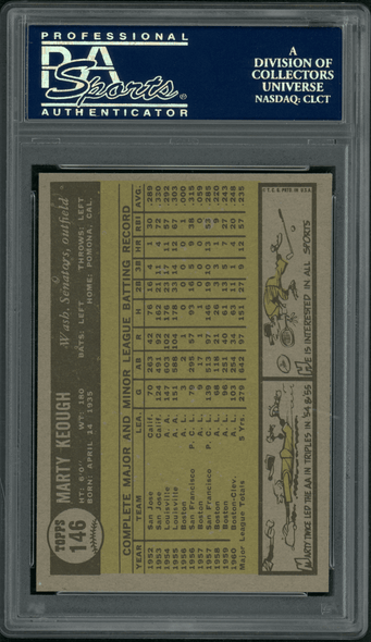 1961 Topps Marty Keough #146 PSA 8 back of card